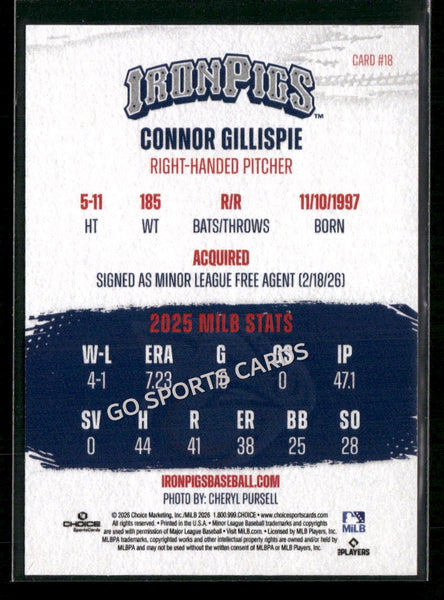 2026 Lehigh Valley IronPigs Connor Gillispie