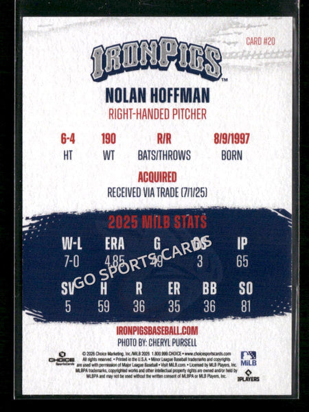 2026 Lehigh Valley IronPigs Nolan Hoffman