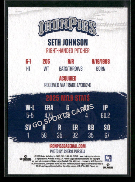 2026 Lehigh Valley IronPigs Seth Johnson