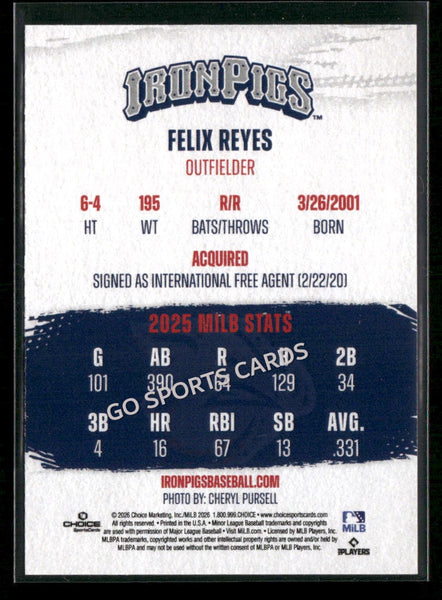 2026 Lehigh Valley IronPigs Felix Reyes