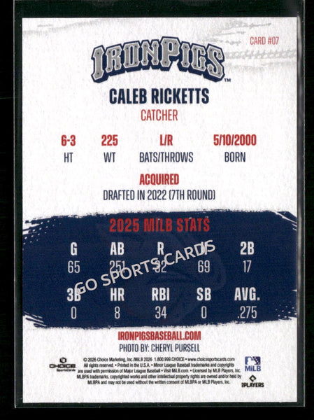 2026 Lehigh Valley IronPigs Caleb Ricketts