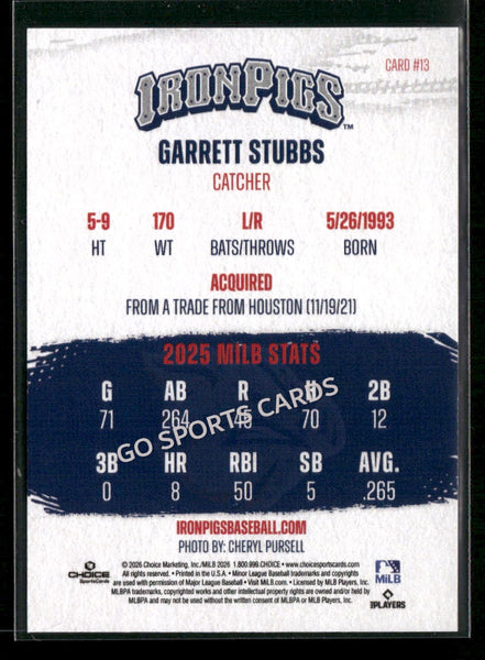 2026 Lehigh Valley IronPigs Garrett Stubbs