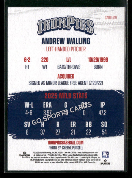 2026 Lehigh Valley IronPigs Andrew Walling
