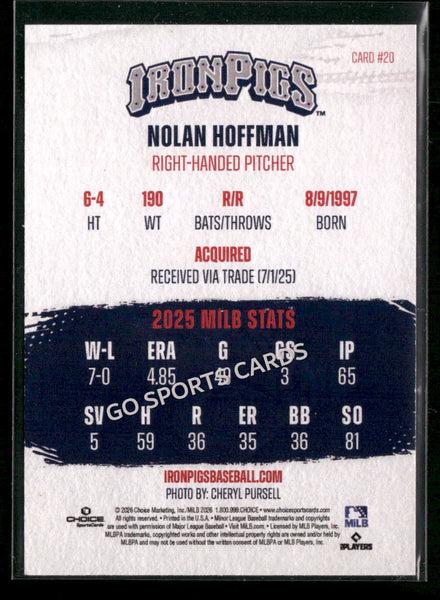 2026 Lehigh Valley IronPigs Nolan Hoffman RED 5/15