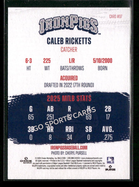 2026 Lehigh Valley IronPigs Caleb Ricketts RED 6/15