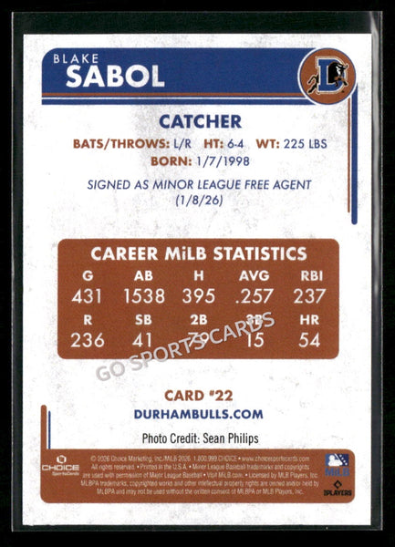 2026 Durham Bulls Blake Sabol
