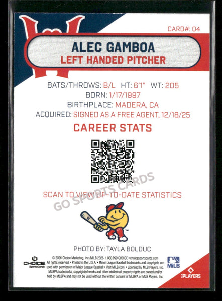 2026 Worcester Red Sox Alec Gamboa