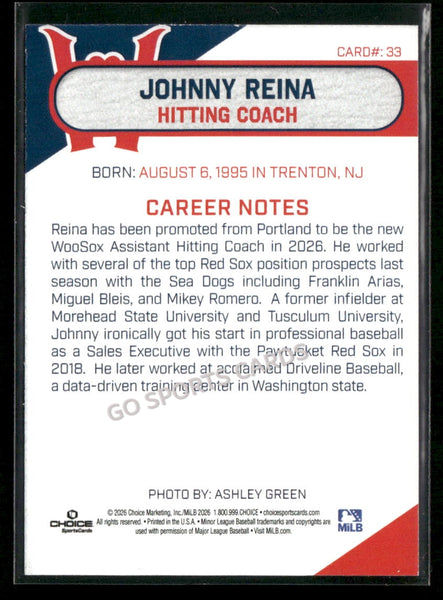 2026 Worcester Red Sox Johnny Reina
