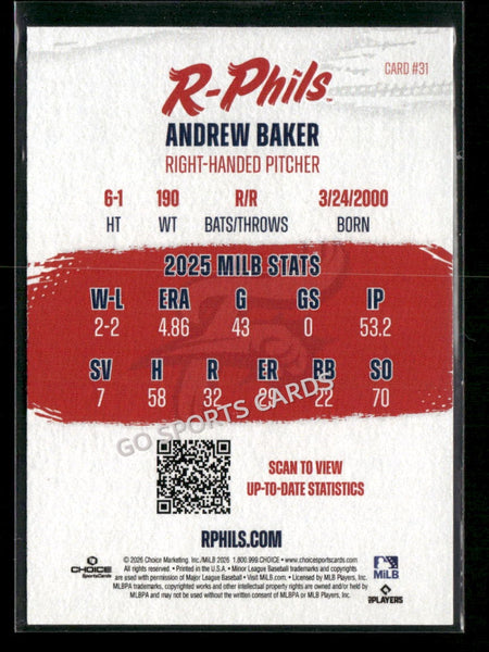 2026 Reading Fightin Phils Andrew Baker