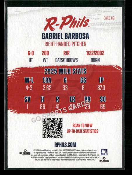 2026 Reading Fightin Phils Gabriel Barbosa