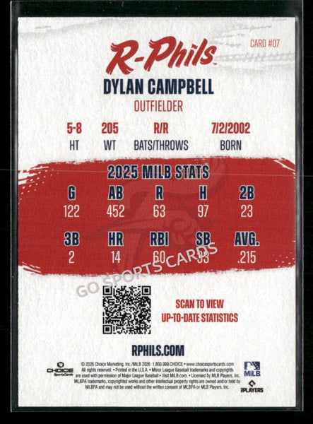 2026 Reading Fightin Phils Dylan Campbell