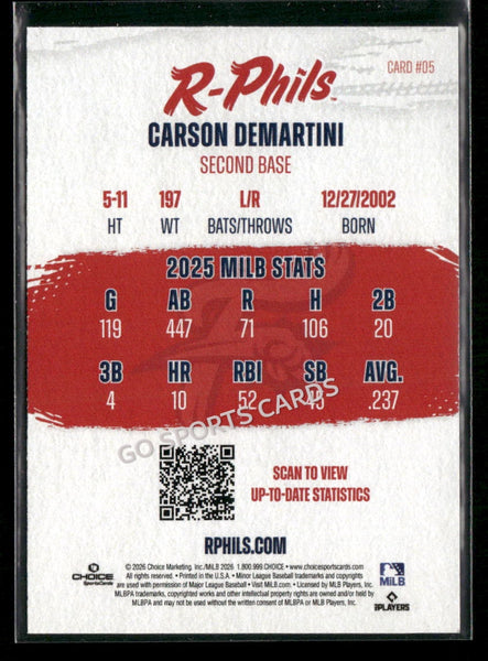 2026 Reading Fightin Phils Carson Demartini