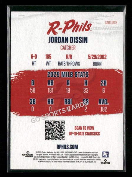 2026 Reading Fightin Phils Jordan Dissin