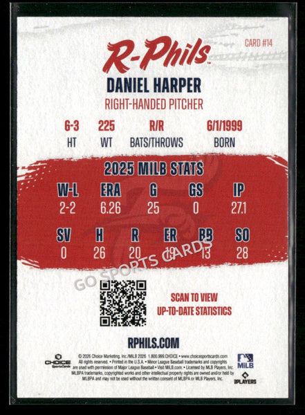2026 Reading Fightin Phils Daniel Harper