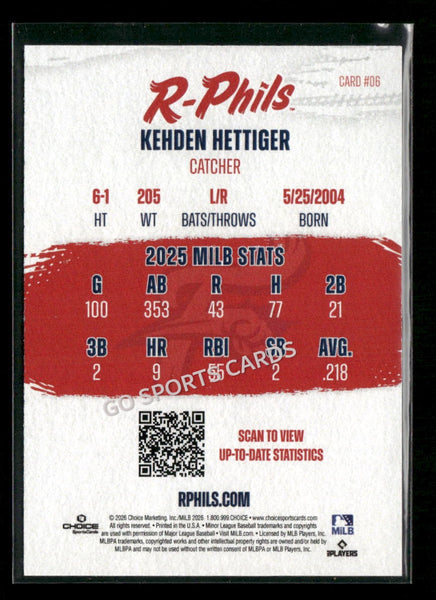 2026 Reading Fightin Phils Kehden Hettiger