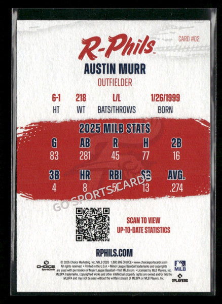 2026 Reading Fightin Phils Austin Murr