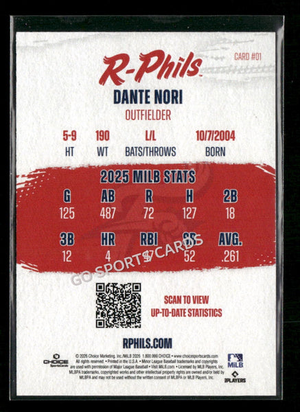 2026 Reading Fightin Phils Dante Nori