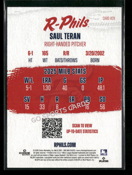 2026 Reading Fightin Phils Saul Teran