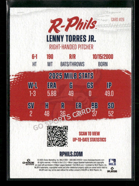2026 Reading Fightin Phils Lenny Torres Jr