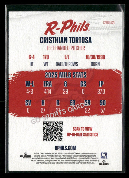 2026 Reading Fightin Phils Cristhian Tortosa