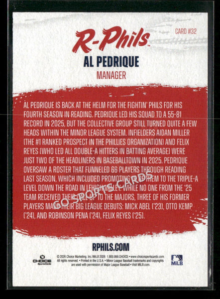 2026 Reading Fightin Phils Al Pedrique