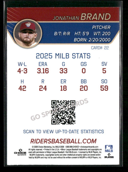 2026 Frisco RoughRiders Jonathan Brand