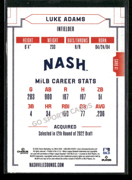 2026 Nashville Sounds Luke Adams