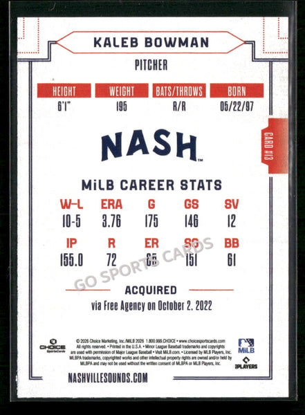 2026 Nashville Sounds Kaleb Bowman