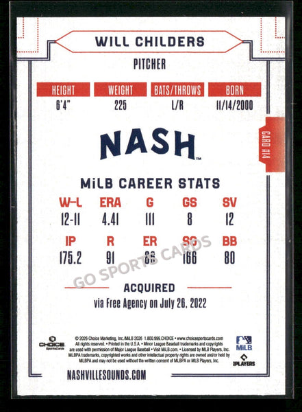 2026 Nashville Sounds Will Childers