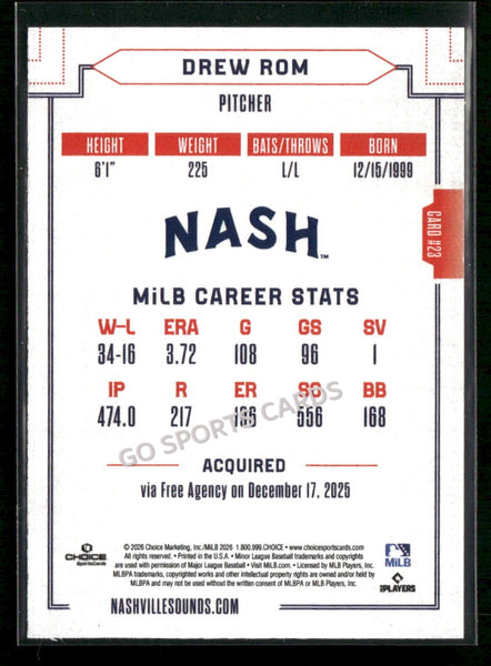 2026 Nashville Sounds Drew Rom