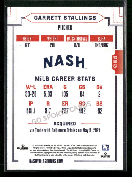 2026 Nashville Sounds Garrett Stallings