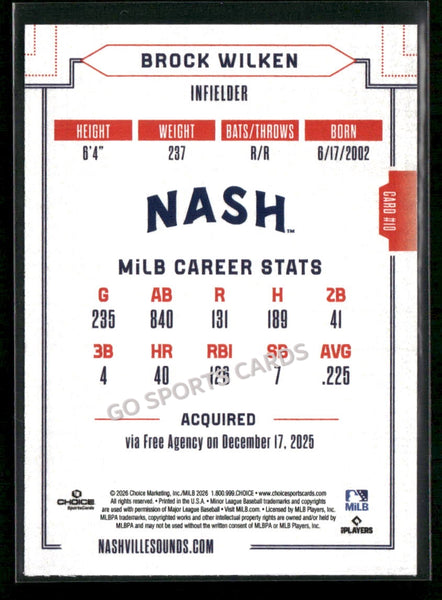 2026 Nashville Sounds Brock Wilken
