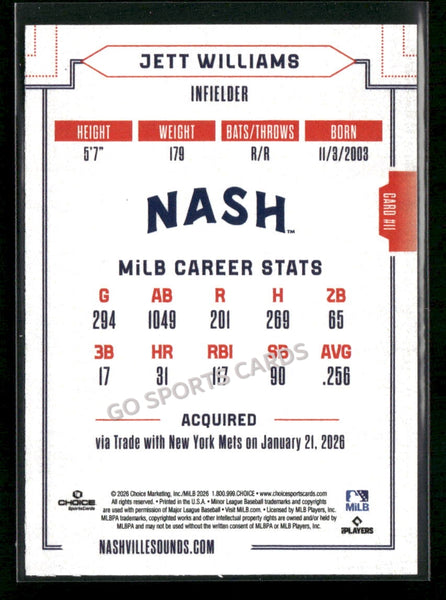 2026 Nashville Sounds Jett Williams