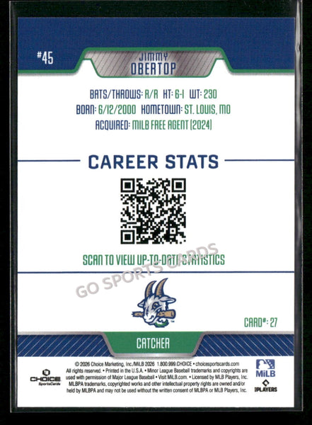 2026 Hartford Yard Goats Jimmy Obertop