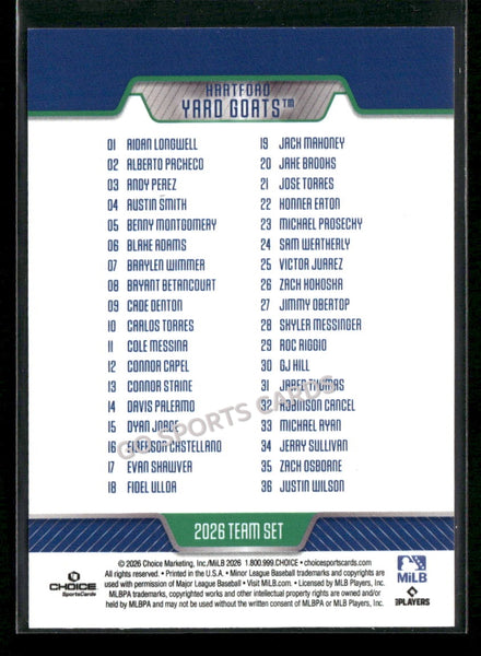 2026 Hartford Yard Goats Header Checklist