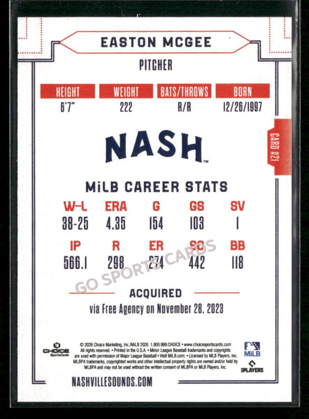 2026 Nashville Sounds Easton McGee