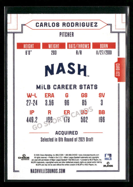 2026 Nashville Sounds Carlos Rodriguez