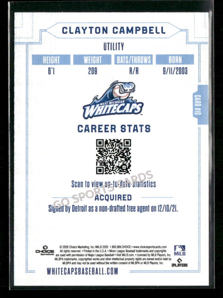 2026 West Michigan Whitecaps Clayton Campbell