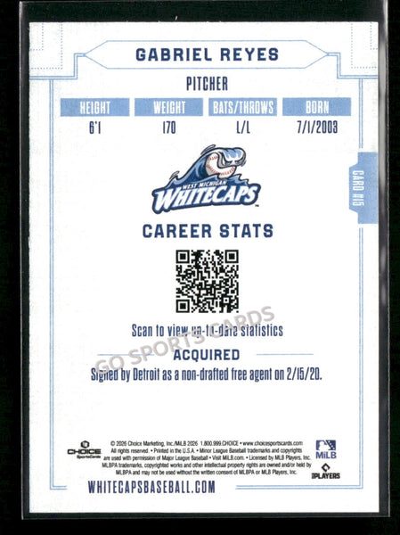 2026 West Michigan Whitecaps Gabriel Reyes