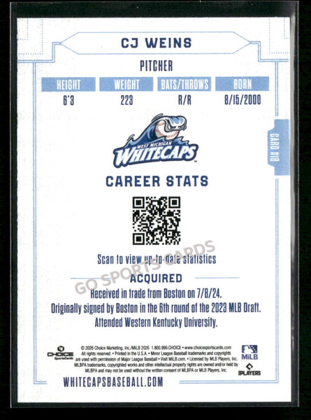 2026 West Michigan Whitecaps CJ Weins
