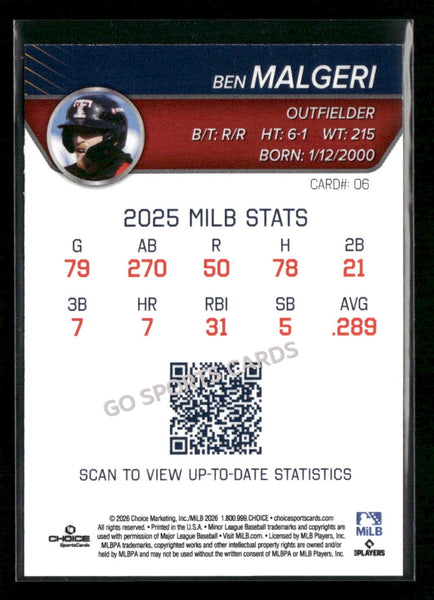 2026 Toledo Mud Hens Ben Malgeri