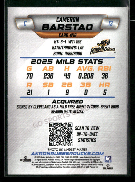 2026 Akron RubberDucks Cameron Barstad
