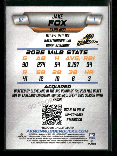 2026 Akron RubberDucks Jake Fox