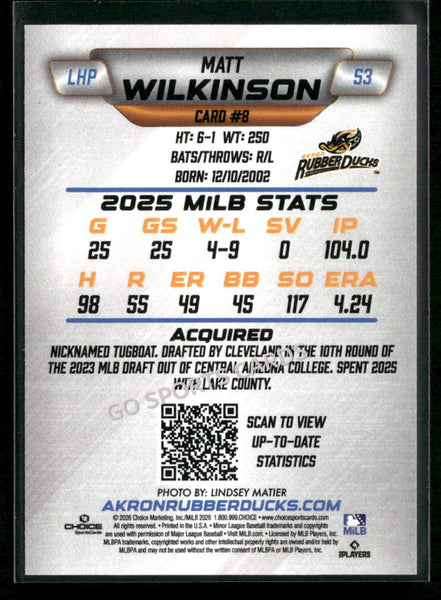2026 Akron RubberDucks Matt Wilkinson