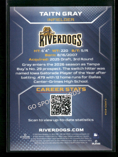 2026 Charleston RiverDogs Taitn Gray