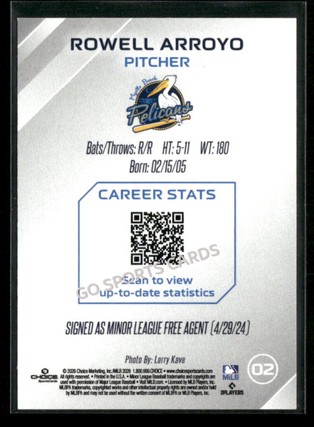 2026 Myrtle Beach Pelicans Rowell Arroyo