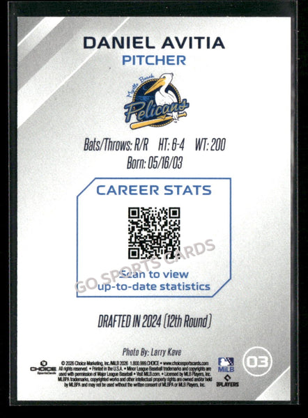 2026 Myrtle Beach Pelicans Daniel Avitia