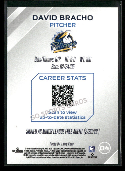 2026 Myrtle Beach Pelicans David Bracho