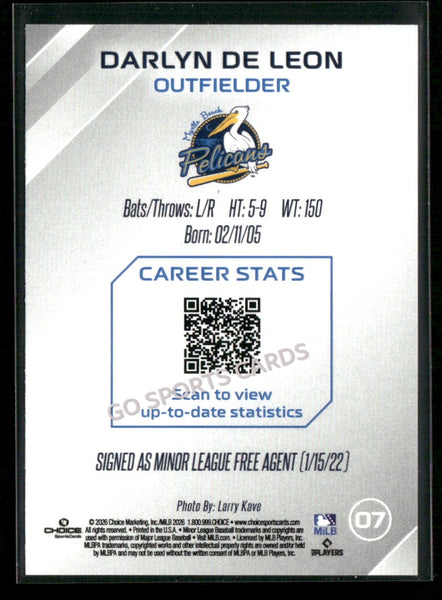 2026 Myrtle Beach Pelicans Darlyn De Leon