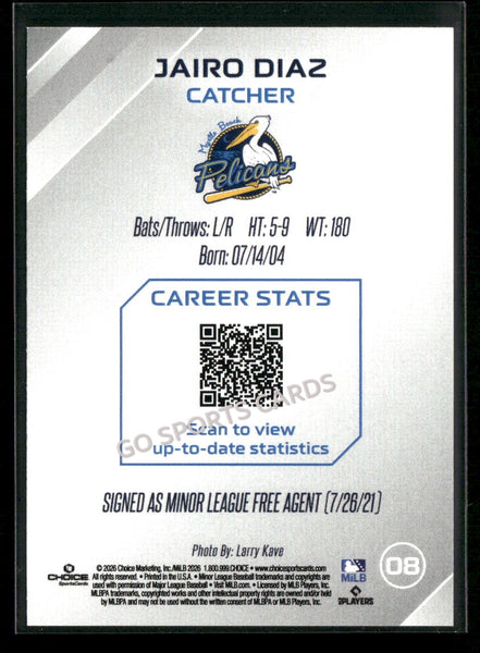 2026 Myrtle Beach Pelicans Jairo Diaz